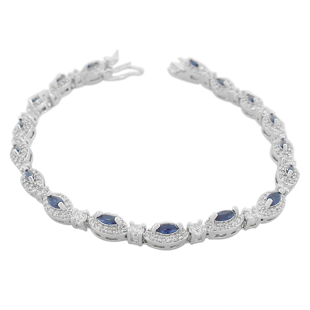 925 Sterling Silver Marquise White Sapphire Blue Multicolor CZ Classic Tennis Bracelet