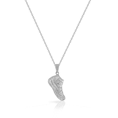 Sterling Silver CZ Yellow Gold-Tone Sneaker Shoe Sports Pendant Necklace