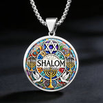 My Daily Styles Stainless Steel Star of David Menorah Pendant Necklace – SHALOM Jewish Medallion with Colorful Mosaic Design – 60cm Chain – Judaica Religious Jewelry Gift for Men & Women