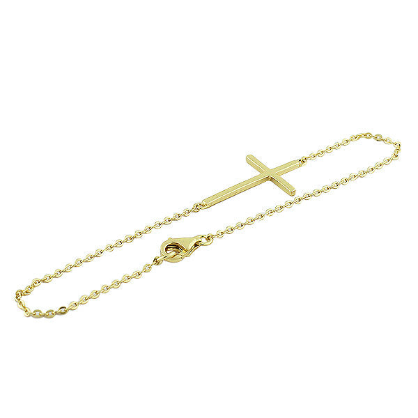 925 Sterling Silver Gold-Tone Womens Sideways Religious Cross Necklace Bracelet Set