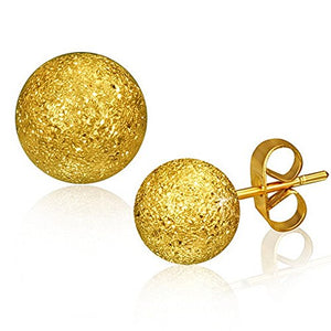 Stainless Steel Yellow Gold-Tone Glitter Womens Round Stud Earrings