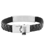 Stainless Steel Black Leather Men's Bracelet