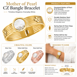 Women's Stainless Steel Mother of Pearl CZ Bangle Bracelet