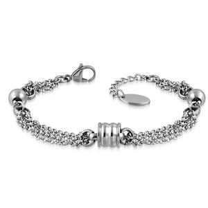 Stainless Steel Silver-Tone Multi-Chain Charm Adjustable Bracelet