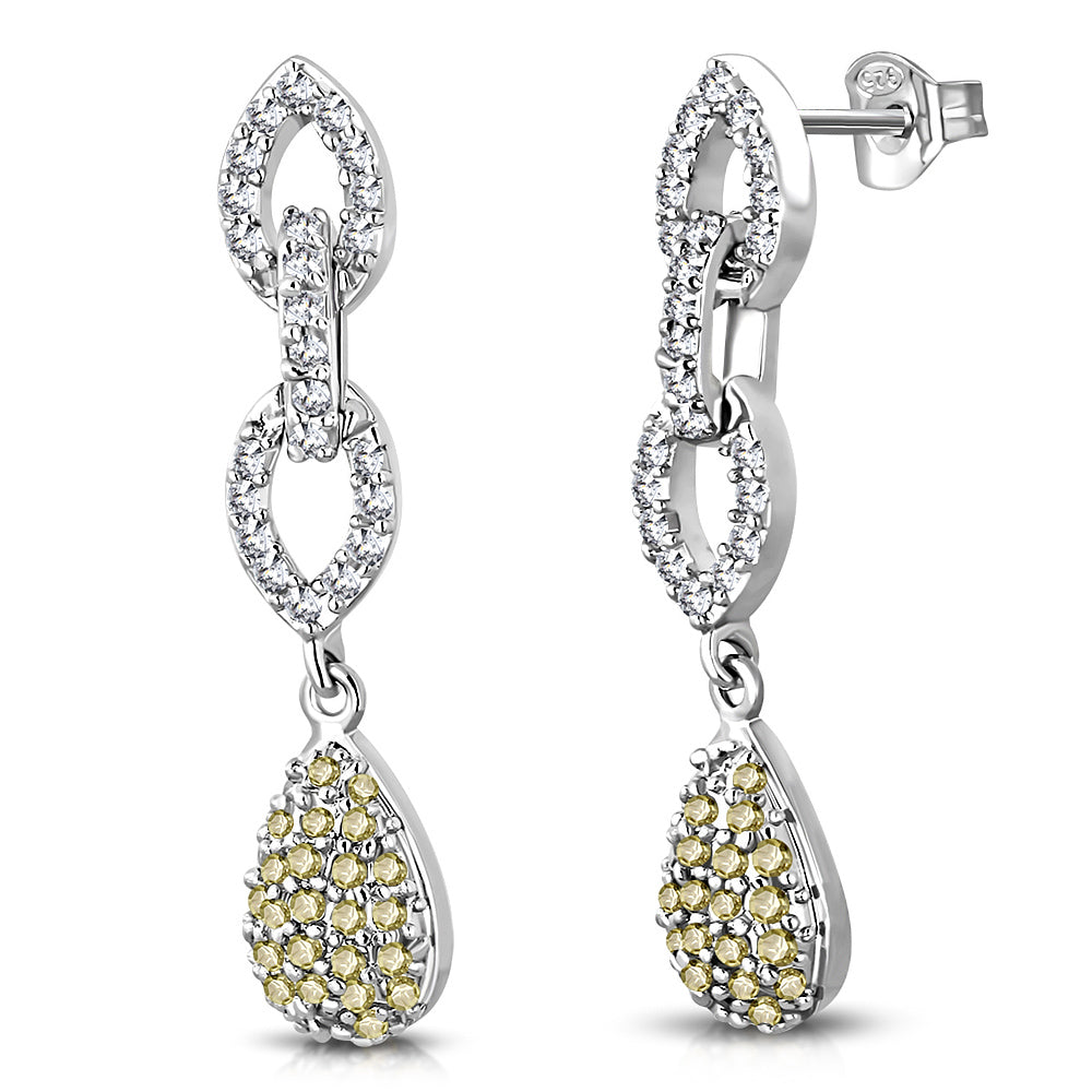 925 Sterling Silver White Clear Brown CZ Dangle Drop Earrings