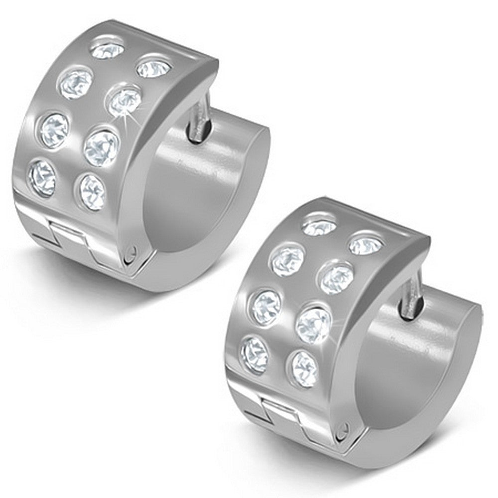 Stainless Steel Silver-Tone CZ Womens Hoop Huggie Earrings