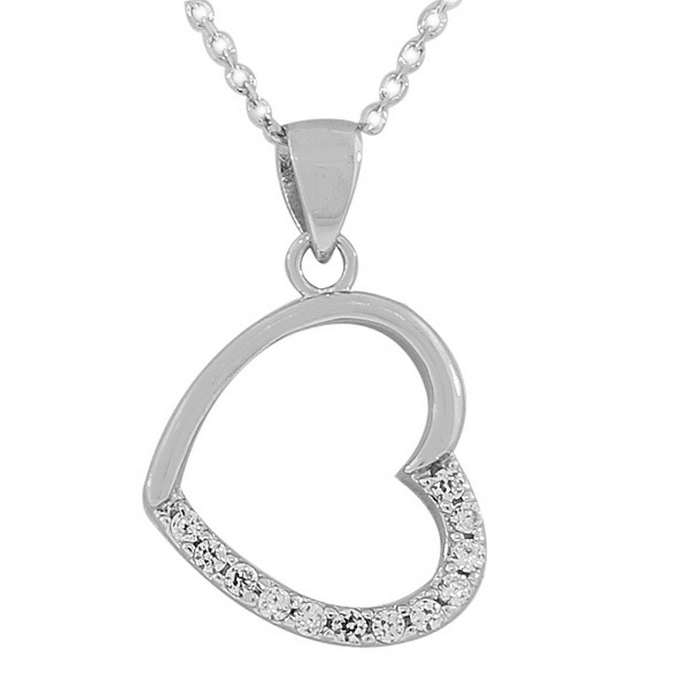 925 Sterling Silver Open Heart Love Charm CZ Pendant Necklace