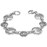 Stainless Steel Silver-Tone Circle Round Link Chain Womens Bracelet
