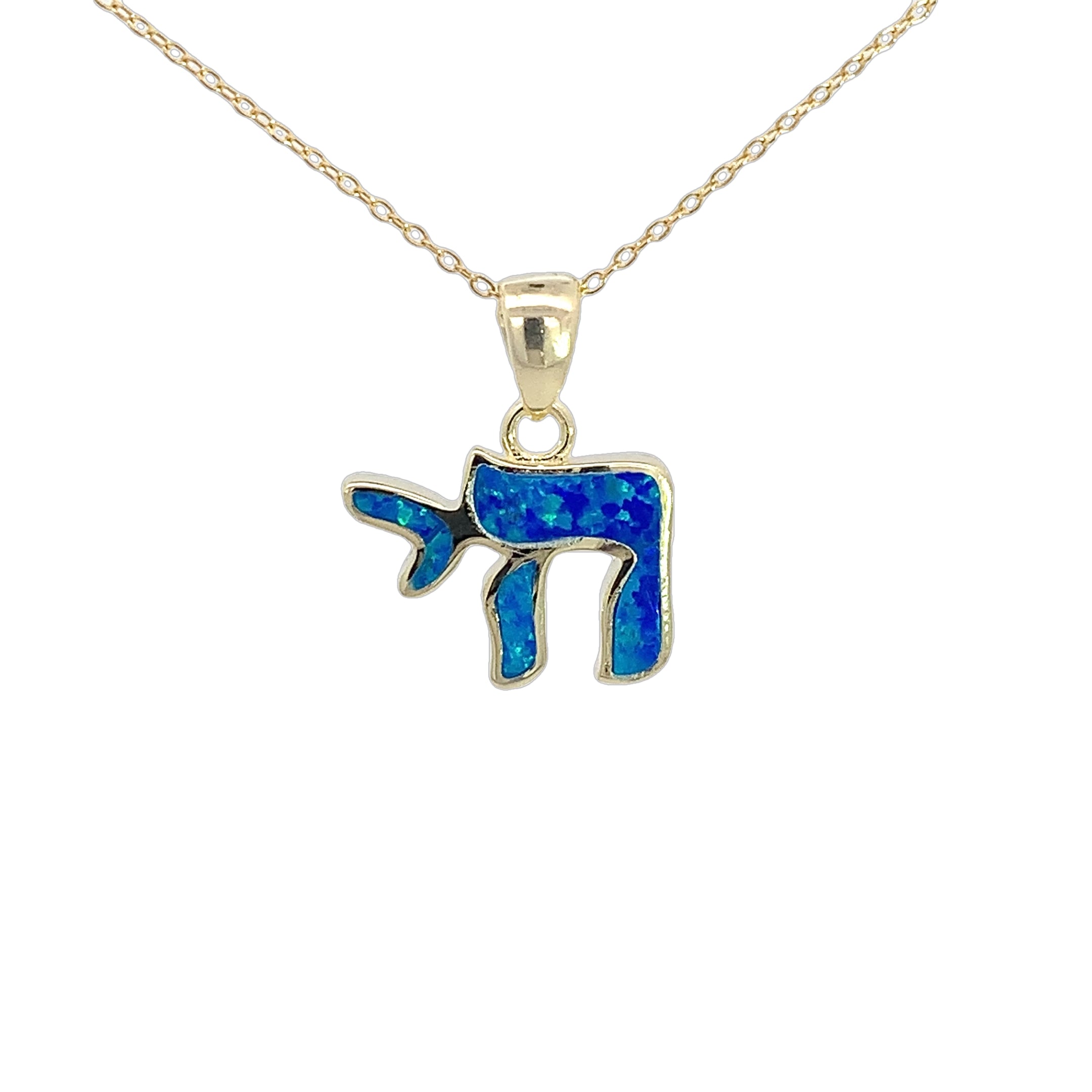 My Daily Styles 925 Sterling Silver Simulated Opal Chai Jewish Pendant