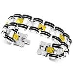 Stainless Steel Silver-Tone Gold-Tone Black Link Chain Men's Bracelet, 8"