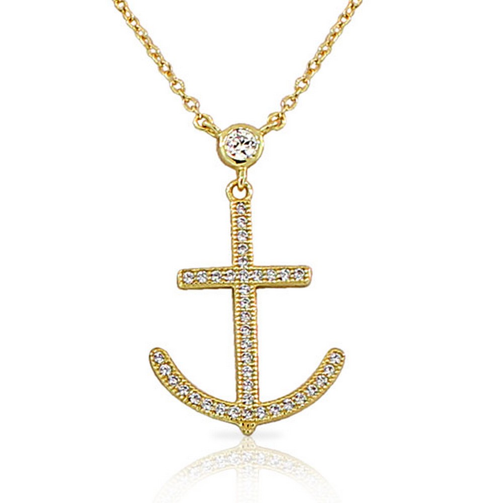 925 Sterling Silver CZ Womens Cross Anchor Pendant Necklace