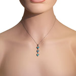 925 Sterling Silver Blue Simulated Opal Triple Heart Love Pendant Necklace