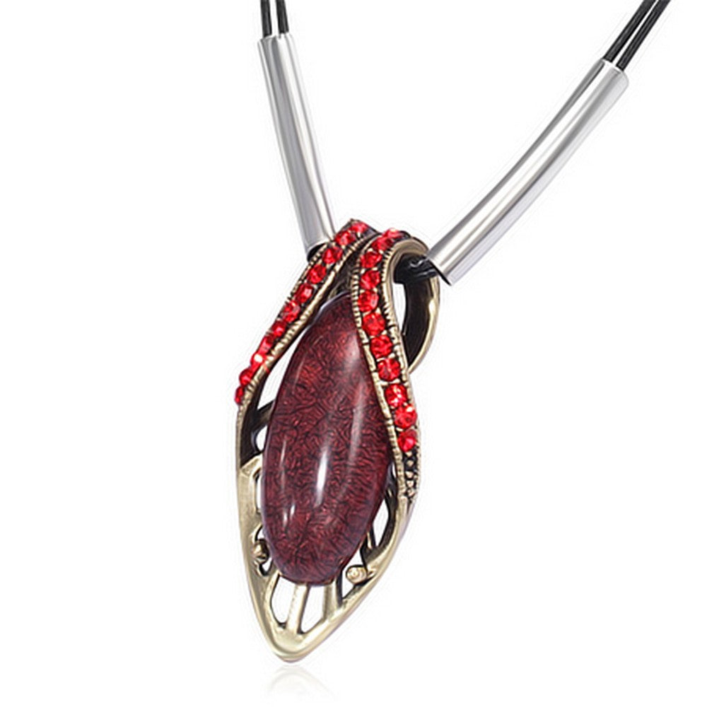 Fashion Alloy Scarlet Oval Charm with Red and Black Chain Pendant Necklace