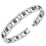 Stainless Steel Silver Black Two-Tone Beaded Link Chain Mens Bracelet