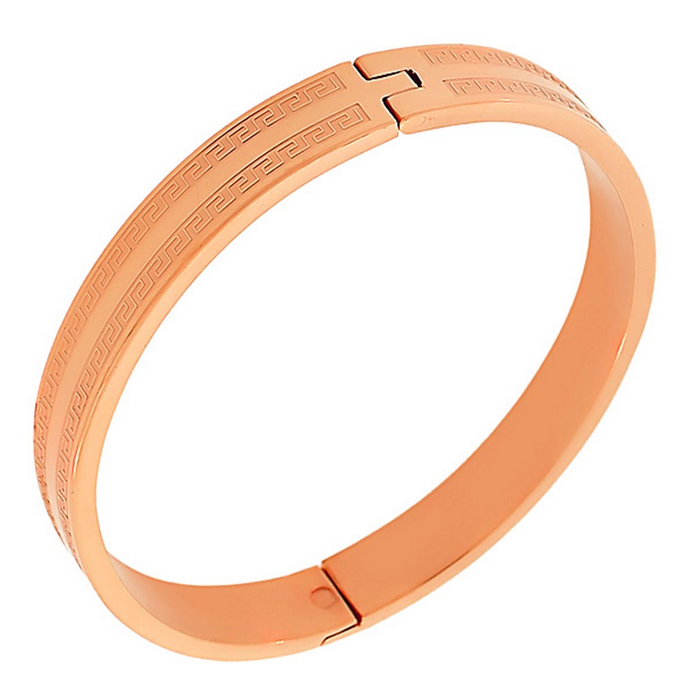 Stainless Steel Oval-Shaped Rose Gold-Tone Classic Bangle Bracelet