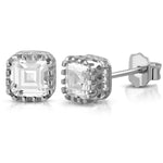 925 Sterling Silver Clear White CZ Square Stud Earrings, 0.25"