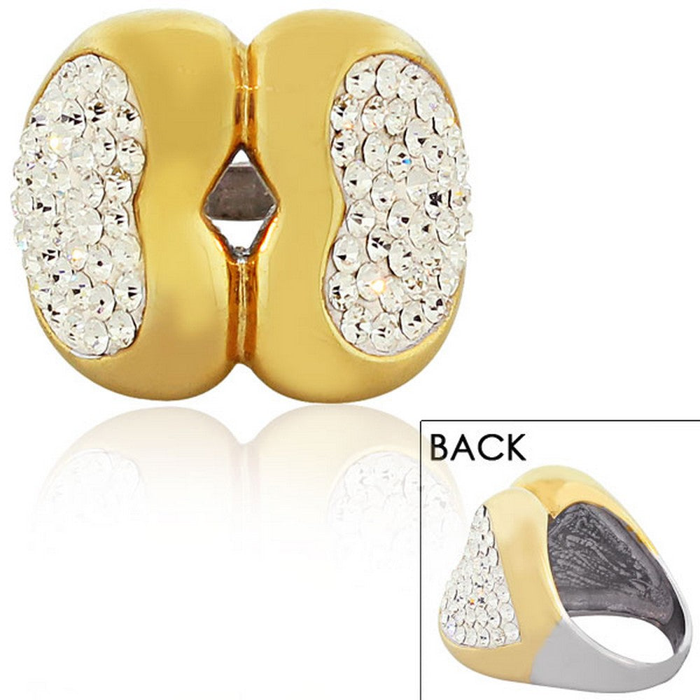 Stainless Steel Two-Tone White CZ Love Heart Statement Cocktail Ring