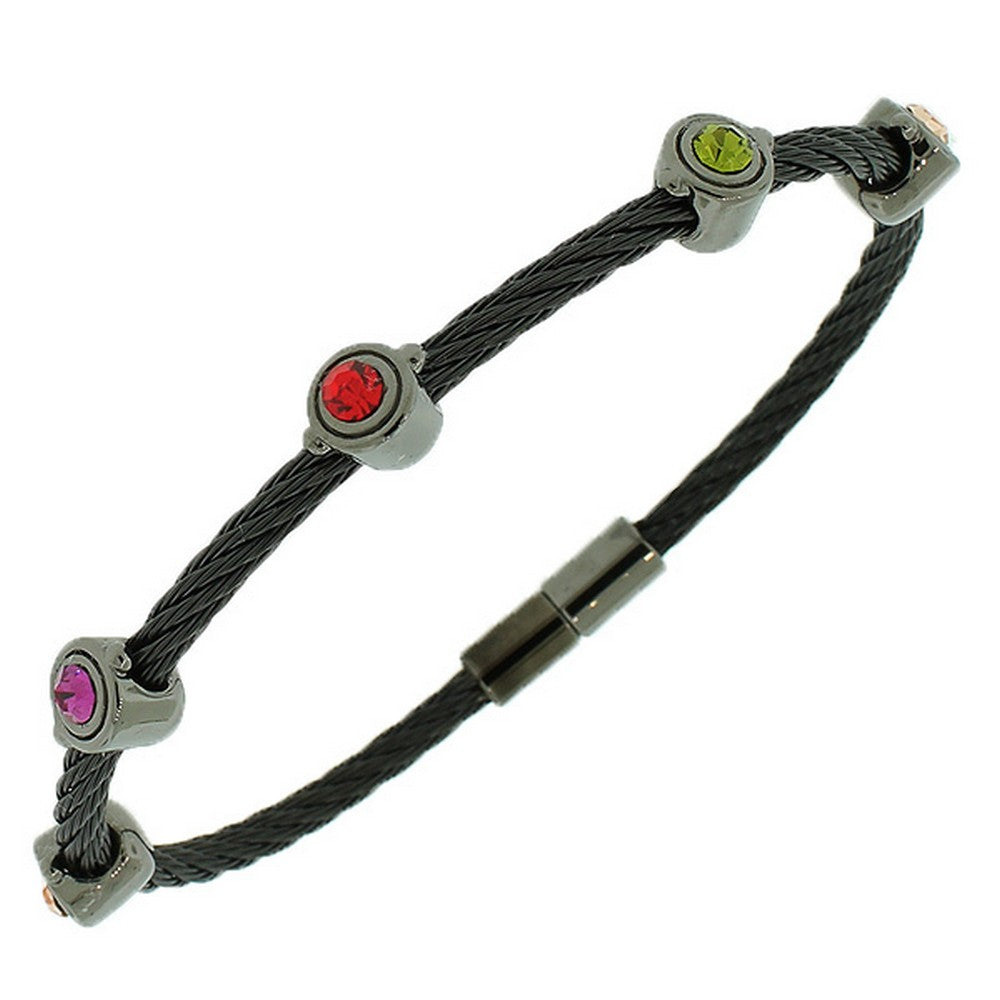 Fashion Alloy Black Multicolor CZ Bangle Bracelet