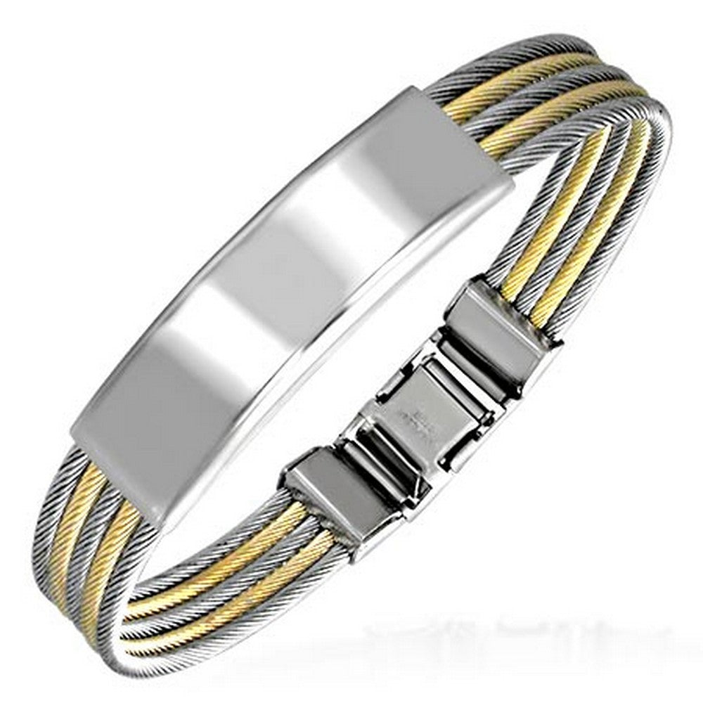 Stainless Steel Two-Tone Name Tag Mens Bracelet