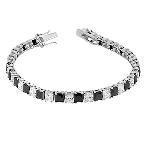 925 Sterling Silver Princess White Multicolor CZ Classic Tennis Bracelet