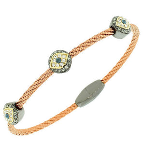 Fashion Alloy Rose Gold-Tone White CZ Evil Eye Bangle Bracelet