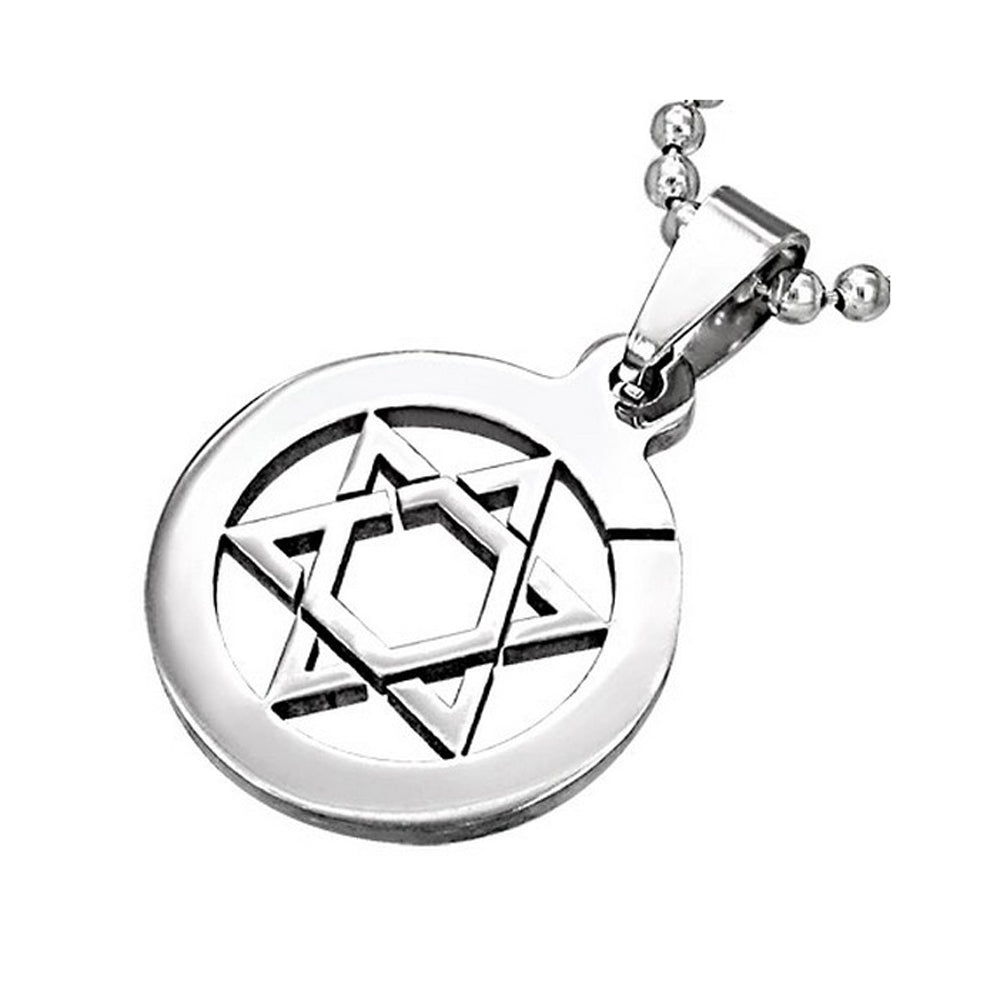Stainless Steel Silver-Tone Jewish Star of David Charm Pendant Necklace