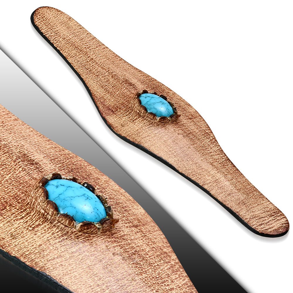 Brown Leather Simulated Turquoise Wristband Wrap Bracelet