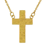 Stainless Steel Yellow Gold-Tone Hammered Finish Cross Pendant Necklace