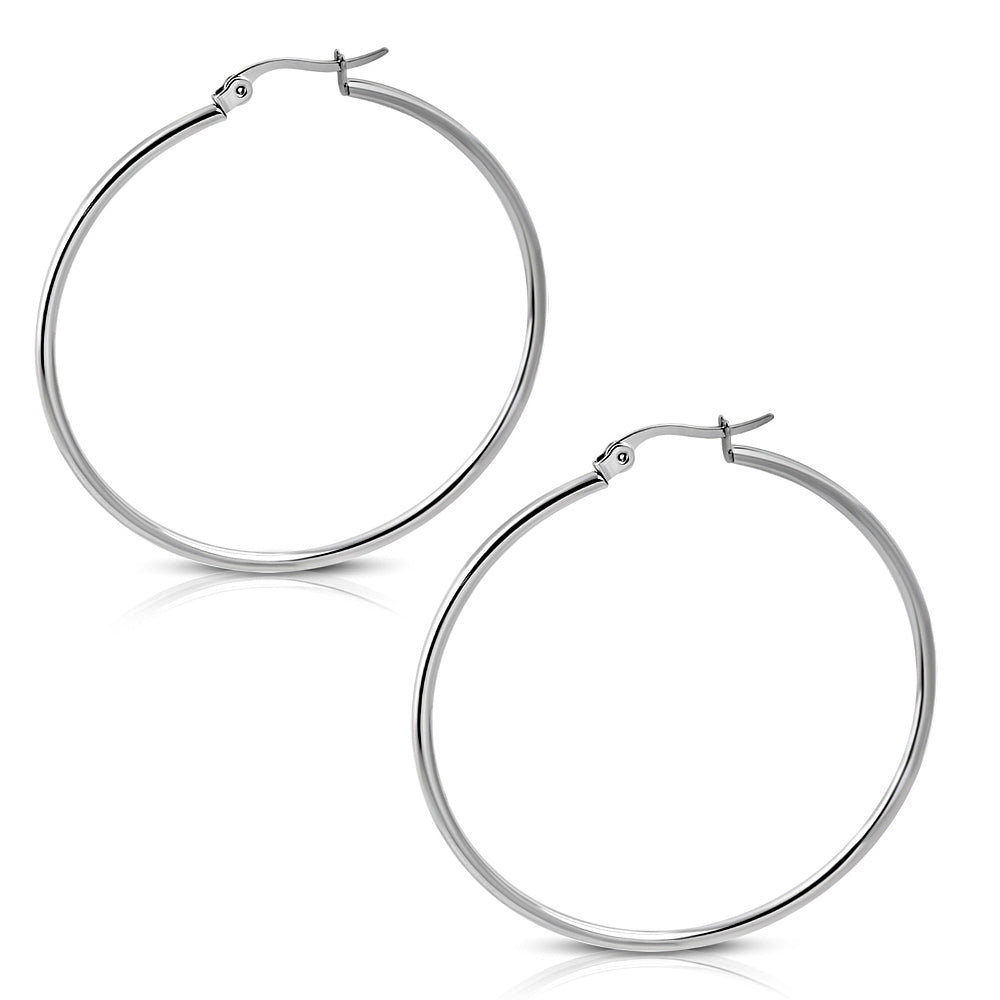 Stainless Steel Silver Hoop Earrings, 2.20"