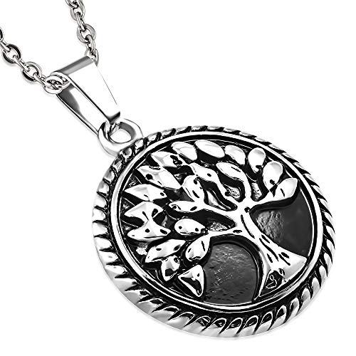 Stainless Steel Silver Tree of Life Pendant Necklace