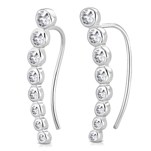 925 Sterling Silver Bezel-Set White Clear CZ Ear Crawler Earrings