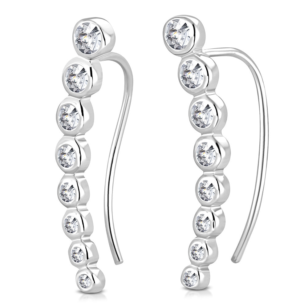 925 Sterling Silver Rose Gold-Tone Bezel-Set White CZ Ear Crawler Earrings