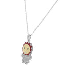 925 Sterling Silver Red Enamel White Clear CZ Baby Girl Pendant Necklace