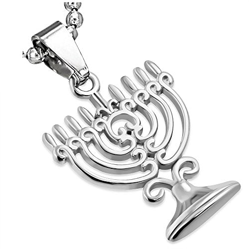 Gold Jewish Menorah Necklace Pendant Stainless Steel