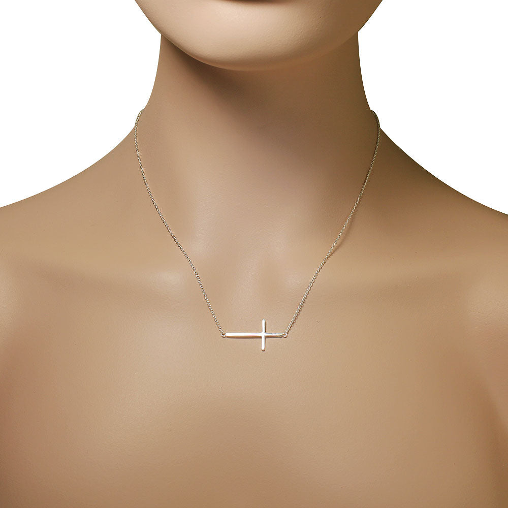925 Sterling Silver Sideways Cross Necklace for Women