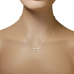 925 Sterling Silver Sideways Cross Necklace for Women