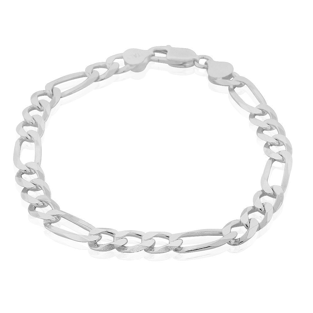 925 Sterling Silver Figaro Link Mens Chain Bracelet - Made in Italy, 9"