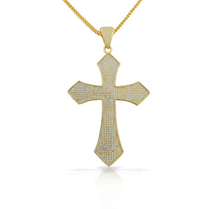 925 Sterling Silver Yellow Gold-Tone Large Hip-Hop CZ Latin Cross Religious Mens Pendant Necklace