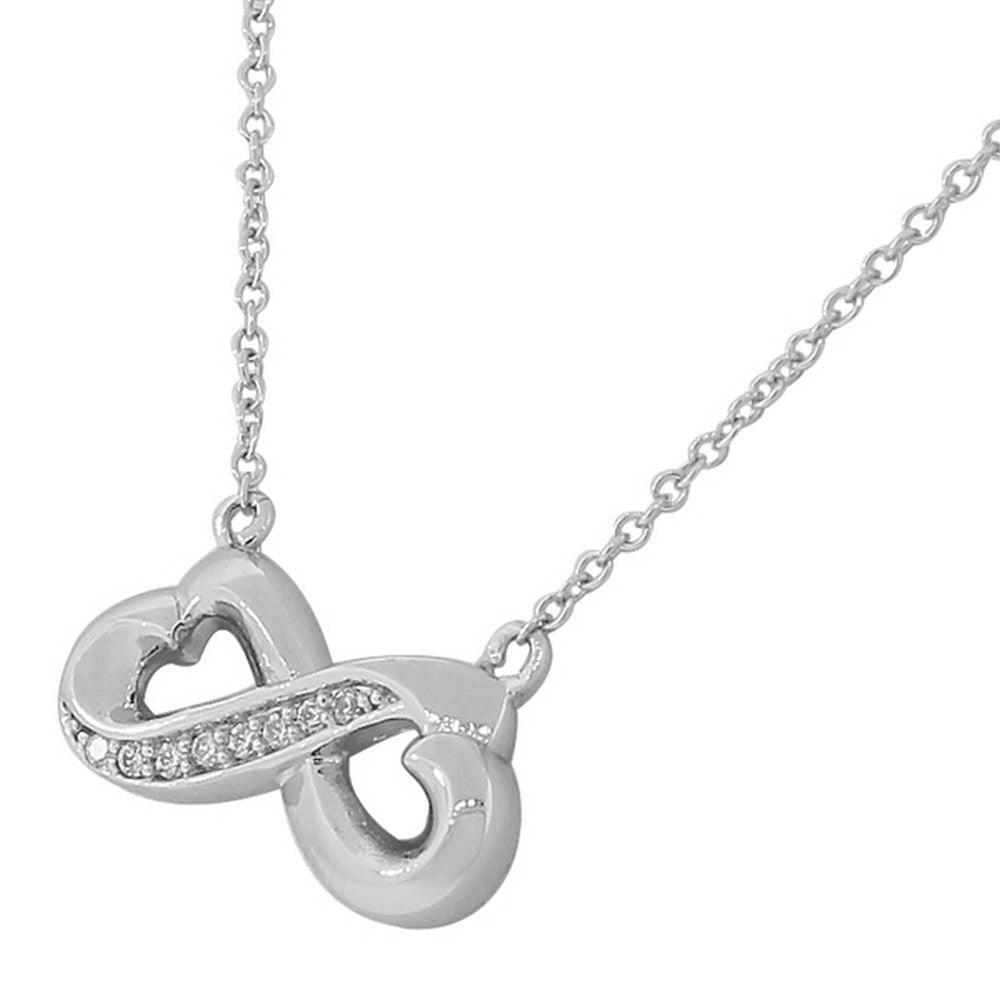 925 Sterling Silver Sideways Love Hearts Infinity White CZ Pendant Necklace