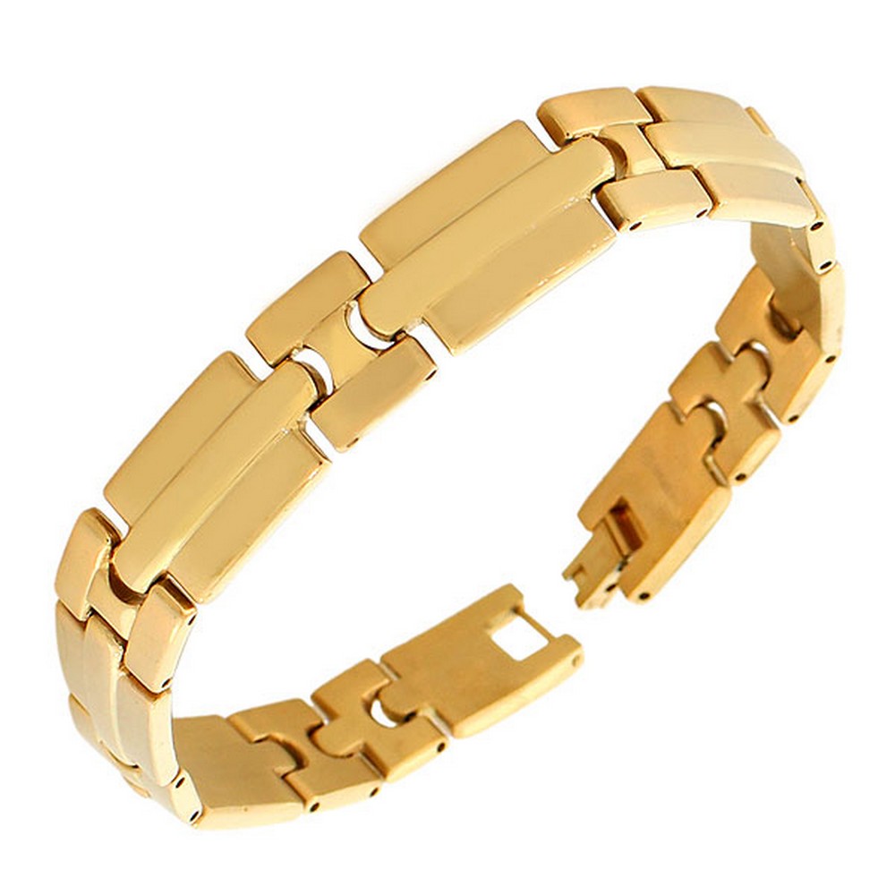 Stainless Steel Polished Matte Gold Link Bracelet