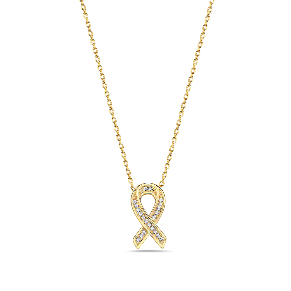 Gold Breast Cancer Awareness Ribbon Necklace Pendant Sterling Silver