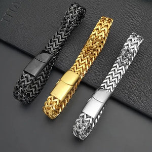 My Daily Styles Men's Stainless Stainless Steel Chain Braided Square Reversible Bracelet, 9 Inch, Multiple Finishes