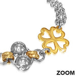 Stainless Steel Two-Tone Womens Links Chain Flowers Floral Clover Bracelet