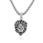 Stainless Steel Silver-Tone Lion Head King Animal Large Mens Pendant Necklace, 24"