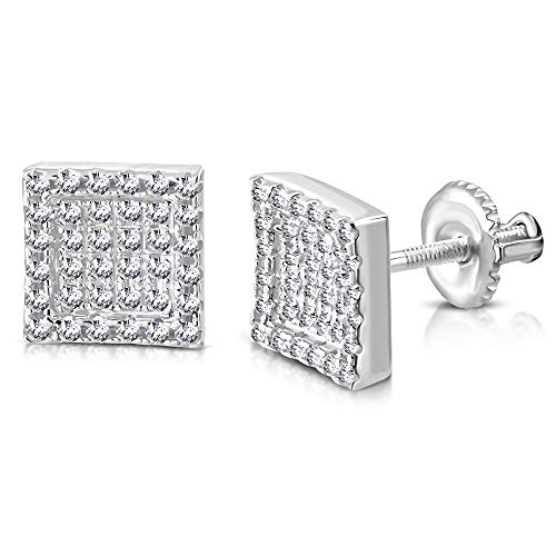925 Sterling Silver Square White Clear CZ Screw Back Stud Earrings