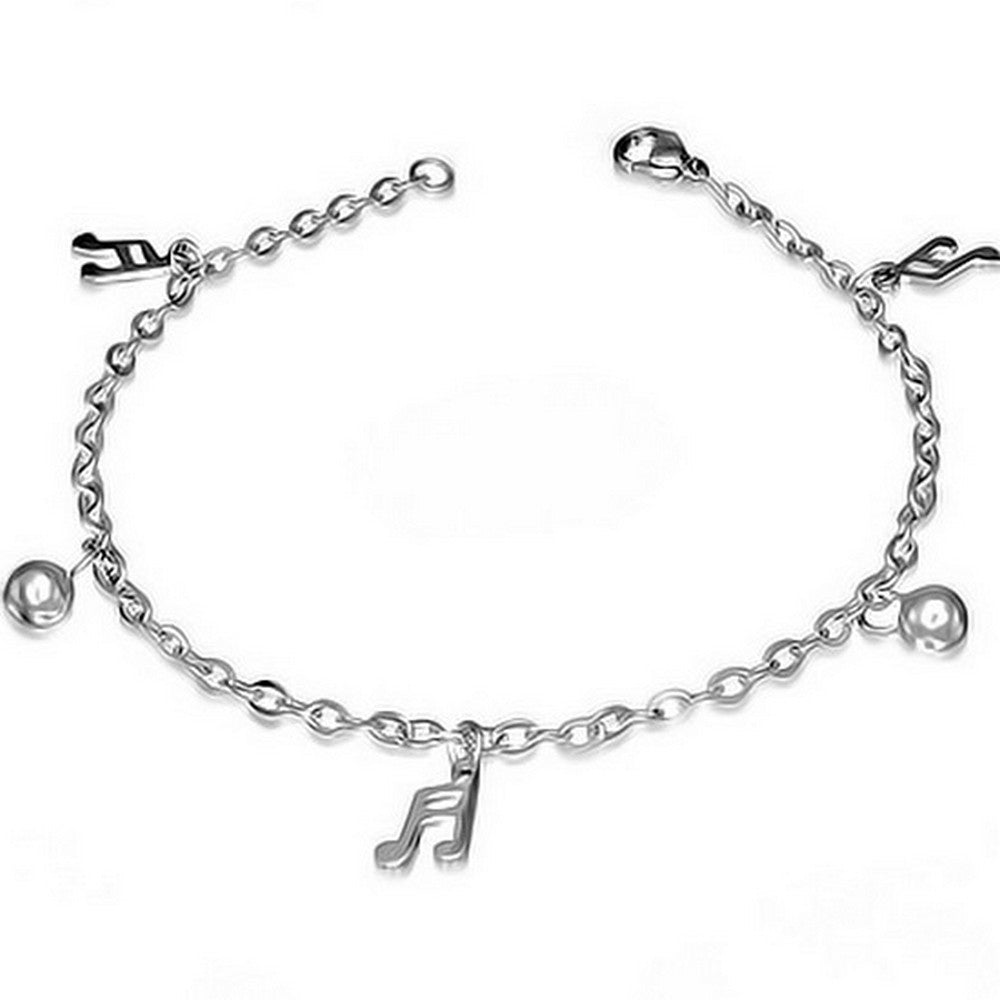 Stainless Steel Silver-Tone Music Musical Clef Adjustable Link Chain Bracelet