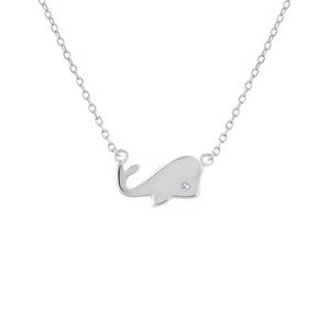 925 Sterling Silver White Clear CZ Polished Whale Pendant Necklace