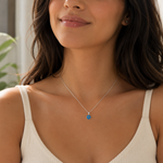 925 Sterling Silver Blue Glass Evil Eye Pendant Necklace with Chain