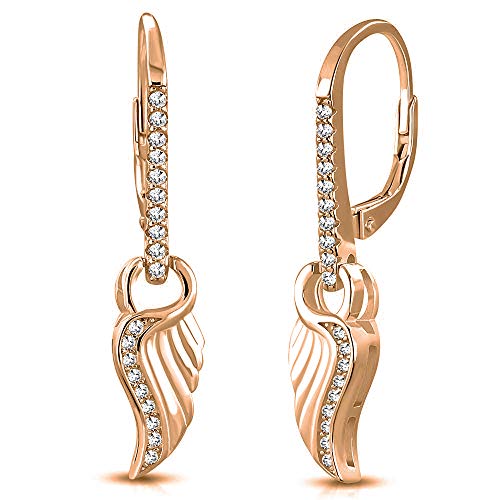 925 Sterling Silver White Clear CZ Angel Bird Wings Drop Dangle Earrings, 1.30"
