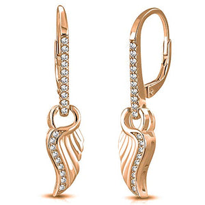 925 Sterling Silver White Clear CZ Angel Bird Wings Drop Dangle Earrings, 1.30"
